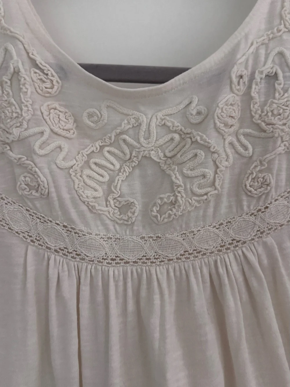 Anthropologie Cream Embroidered Puff-Sleeve Blouse XL Fairycore Cottagecore